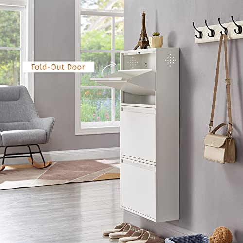 SPACEROCK 3 Drawer Shoe Storage Cabinet Wall Mounted & No-Assembly 20“ Metal Shoe Cabinet for Entryway, Hallway, and Corridor, Holds 9 Pair Shoes (White, 20 Inches) - Thumbnail 6