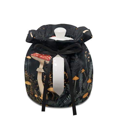 Image of Mushroom Moon Tea Cosy, Scratches-Proof Insulated Kitchen Teapot Dust Cover with Drawstring, Tea Pot Cozy Breakfast Warmer for Home Kitchen Table Decoration