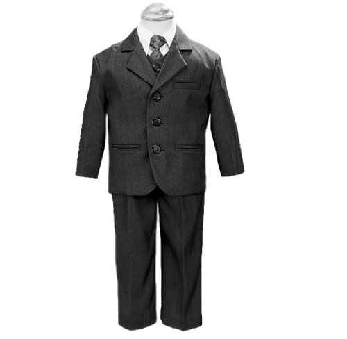 5 Piece Dark Gray Suit With Shirt, Vest, And Tie (12 Husky) #TOP2