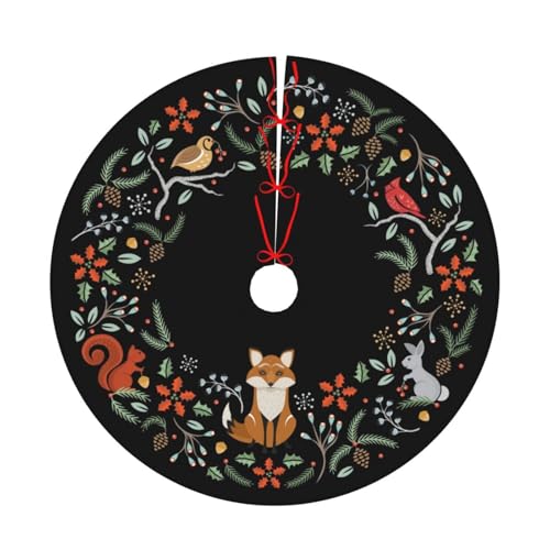 Woodland Wreath Christmas Tree Skirt 36 Inches Santa Snowflakes Ornaments Rustic Home Decorations New Year Holiday Party Farmhouse Decor Indoor Outdoor