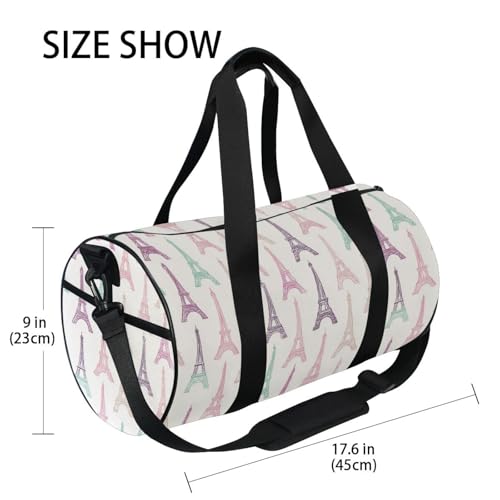 Colorful Eiffel Tower Sports Duffel Bag Stylish Full Print Barrel Gym Bag with Adjustable Shoulder Strap, Multiple Storage Compartments for Travel Workout Training and Daily Sports4