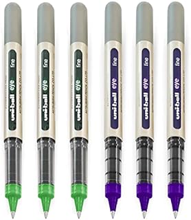 uni-ball EYE - UB-157 Rollerball Pens - 0.7mm Nib - Green & Violet - Pack of 6