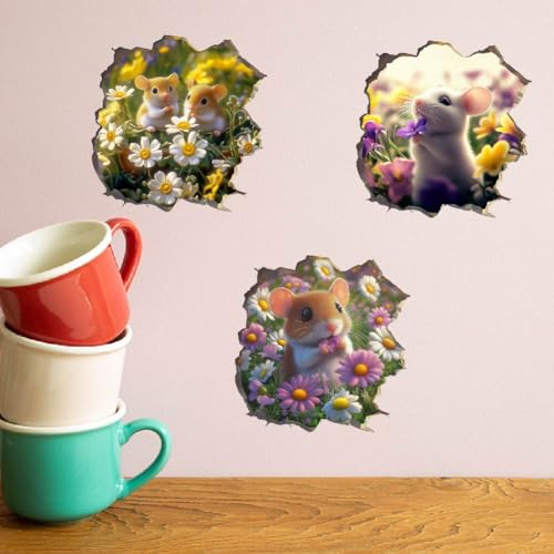Vinilo Decorativo 3D Ratones y Flores 50x30 cm miniatura 3