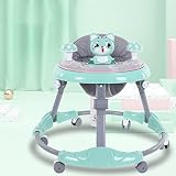 Andador plegable para bebé con luz de música, 6 ruedas universales antivuelco con altura ajustable, andador plegable antio, adecuado para niñas y niños de 6 a 18 meses (color: verde)