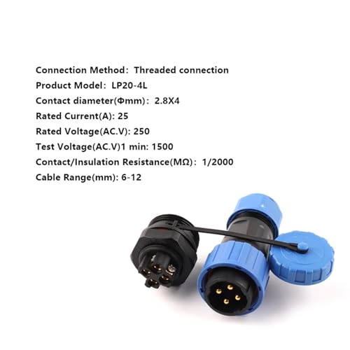 Toma de cable de engarzado LP20 de 4 pines: conector de tornillo para montaje en panel SP20 2