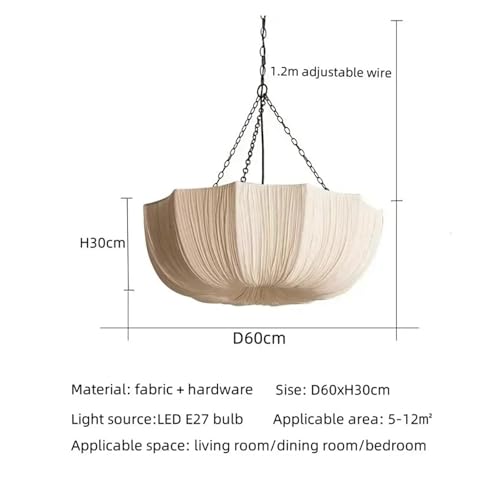 Lampe suspendue LED japonaise en tissu blanc chaud rétro D60