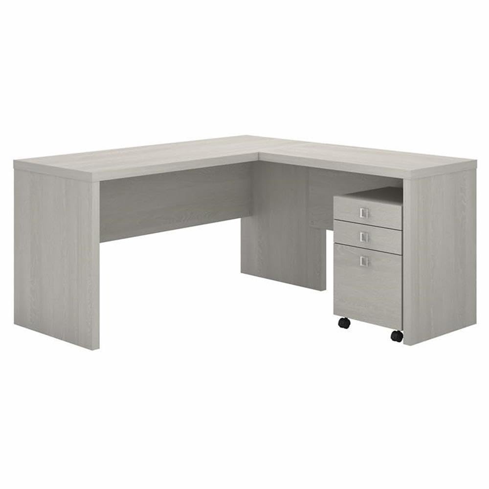 Bush Business Furniture Echo L Shaped Desk with Mobile File Cabinet in Gray Sand, Modern Corner Table with Drawers for Home or Professional Office