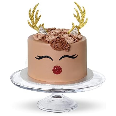 3 Little Desserts Glitter Card Reindeer Christmas Cake Topper Merry Christmas Topper, Christmas Decoration, Reindeer Topper, Holiday Decoration, Gold, Silver, Red, Black, 6 inches height Cover