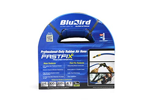 BluBird Lightest, Strongest, Most Flexible Rubber Air Hose w/Field Repairable ends (FastFix) 1/4