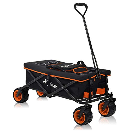 SAMAX Bolderkar/Bolderwagen Offroad Transportkar Koeltas Tuinkar Handwagen Opvouwbaar met massieve Wielen en Opberghoes Cool - Zwart/Oranje