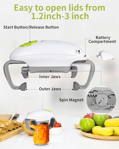 Miniatura 2 de Leazzle Abridor De Tarros Eléctrico, Accesorio De Cocina, Abrelatas Automático Para Nuevos Frascos Sellados, El Abrelatas De Manos Libres,Abrebotellas Para Manos Artriticas Blanco