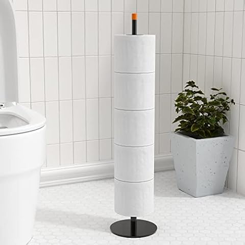 Black Toilet Paper Holder Stand for Bathroom Toilet Paper Storage,Stainless Steel Freestanding Toilet Paper Holder with Shelf 5.5CM Hold 5 Paper Rolls,Fashion Bathroom Toilet Paper Roll Holder Stand Cover