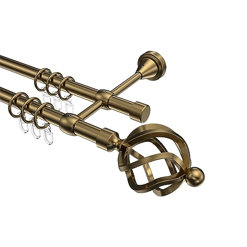 INTERDECO Gardinenstange 16 mm 2-läufig, Landhaus Vorhangstange aus Metall, Messing Antik, zur Wandmontage, Typ 10164225, 160 cm
