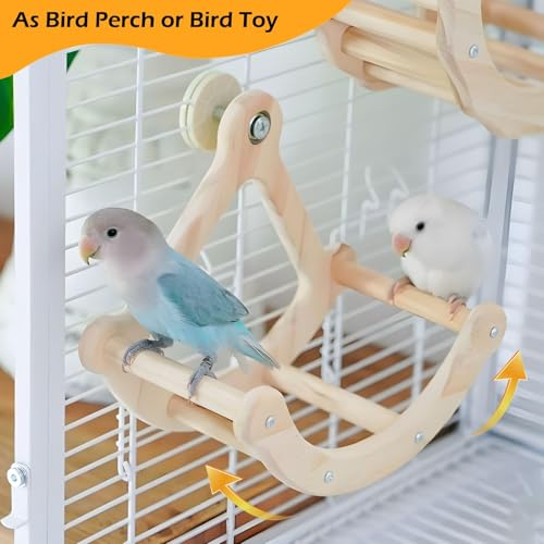 Image of Bird Perch Toy, Wooden Interactive Rocking Parakeet Toys and Perches