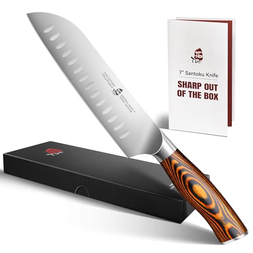 TUO Santoku Knife, 7 inch Japanese Chef Knife for Vegetable Chopping & Dicing, High Carbon German Steel, Ergonomic Handle, Gift Box for Men Women