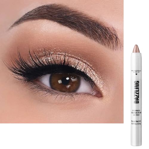 Rose Gold Glitter Eyeshadow Stick, Pearl Pink Shimmer Eye Shadow Crayon, Champagne Eyeshadows Cream Highlight Shades Pencil, Eye Liner Pen Natural Color for Eye Makeup