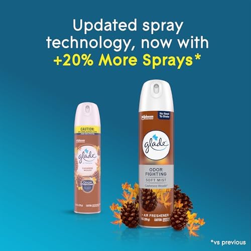 Glade Air Freshener Room Spray, Cashmere Woods Scent, Odor Fighting to Deliver Long Lasting Freshness, 8 Oz, 6 Count
