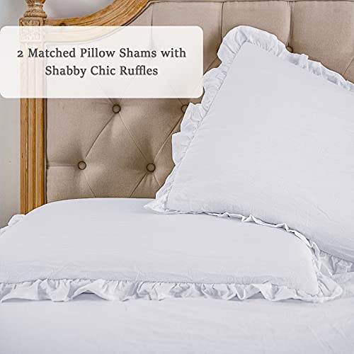 Mingshire Rustic Ruffle Skirt Bedspread, Hand Made 30" Long Ruffle Skirt Coverlet, Natural Wrinkle Style For Kid, Baby （3 Pcs Set, Queen, White） #TOP4