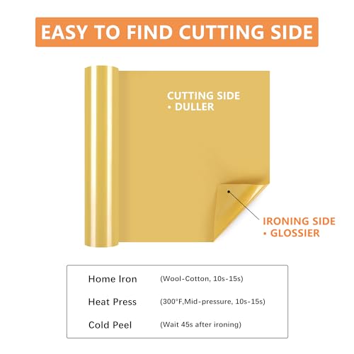 Image of HTVVETUR Gold HTV Iron on Vinyl 12Inch by 35ft Heat Transfer Vinyl for T-Shirt HTV Rolls for All Cutter Machine - Easy to Cut & Weed (35ft, Golden)