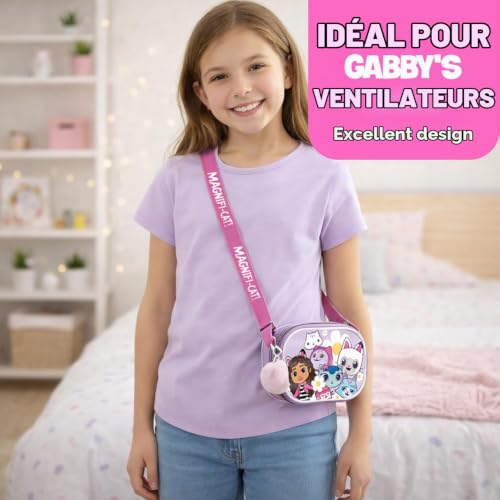 The Geeky Pop Sac enfant – Sac bandoulière avec fermeture zippée et sangle réglable pour fille (Rose Gabby Chat) – vue 2