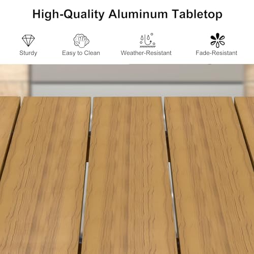 Image of PURPLE LEAF 9 Pieces Patio Dining Set with Outdoor Aluminium Square Dining Table and Woven Chairs Modern Metal Furniture Cushions Sets for Garden Yard Indoor Decor Kitchen Teak