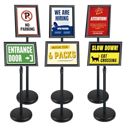Image of Mutualsign 6pcs A4 Sign Holder Stand Adjustable Poster Display Stand, Aluminum Menu Stand Floor Display Stands Replaceable Advertisement with Stable Base (Black)