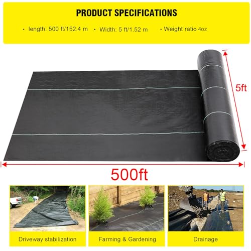 Driveway Fabric, 5x500 ft Road Fabric Commercial Weed Barrier Fabric, Landscape Fabric Heavy Duty 4OZ French Drain Fabric for Erosion Control,Landscape Fabric,Weed Barrier,Construction Projects