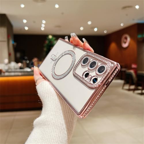Coque S24 Ultra magnétique chargement sans fil strass paillettes