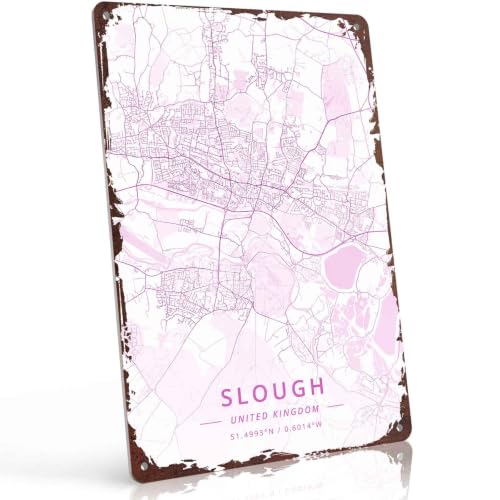 Slough UK Map Metal Sign 8x12 Wall Decor