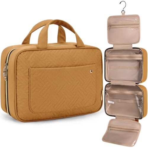 Image of BAGSMART Toiletry Bag Travel Bag with Hanging Hook, Water-resistant Makeup Cosmetic Bag Travel Organizer for Accessories, Shampoo, Full-size Container, Toiletries (Brownstone Yellow, Medium)