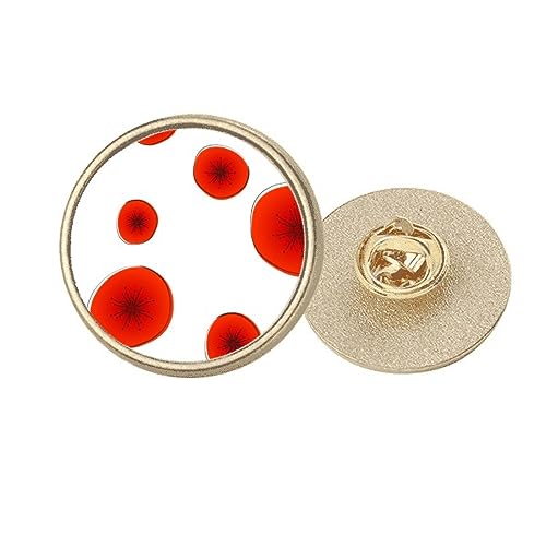 Broche ronde en métal doré avec fleurs rouges, taille M pour femme