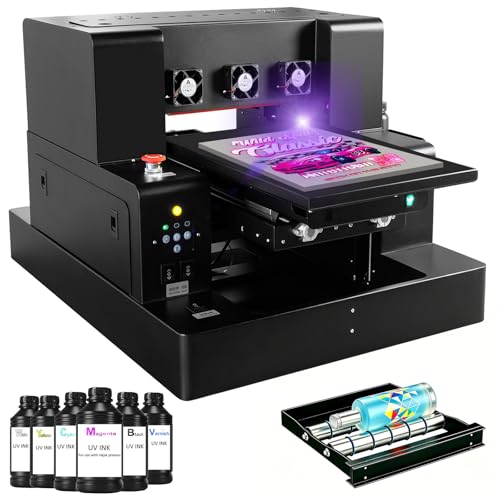A4 XP600 UV Printer, with 6 * 500ML Ink, UV Flatbed Printer Machine...