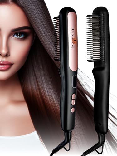 Image of Urban Yog Hair Styling Combo | 3-in-1 Hot Air Brush and Electric Hair Straightener Brush | 1.5-inch Barrel, 1200 Watt, Multicolour & Black | Volumizer, Dryer, Straightener with Ceramic Coated Plates