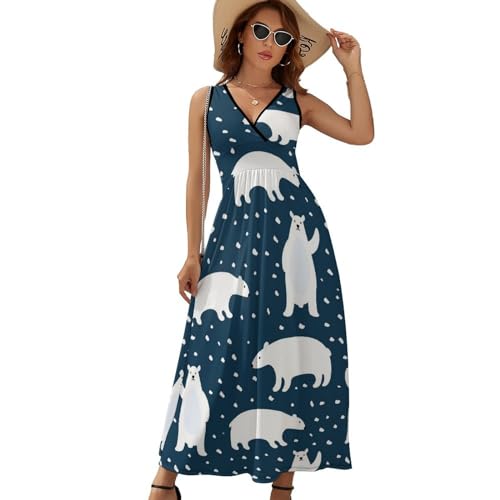 Robe longue d'été sans manches col V et style décontracté - 6