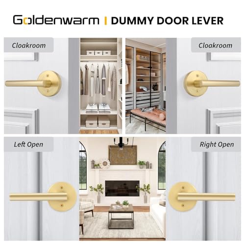 Image of Goldenwarm 6 Pieces Gold Dummy Door Handle, Non-Turning Brushed Gold Door Handles for Bifold Closet Doors, Single Side Lever Heavy Duty Round Modern Door Handle