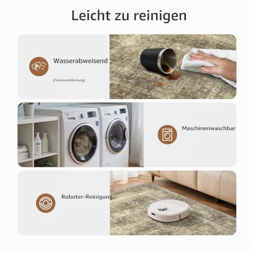 GENIMO Teppich Wohnzimmer 120X170 cm Waschbar Vintage Sandbraun – Ansicht 4