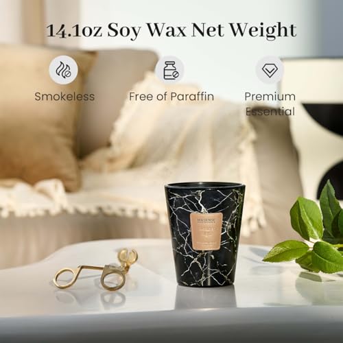 Image of M&SENSE Leather Night Scented Soy Candle, 3 Wick Highly Scented 14.1 Oz 75H, Aromatherapy Christmas Gift for Women and Men