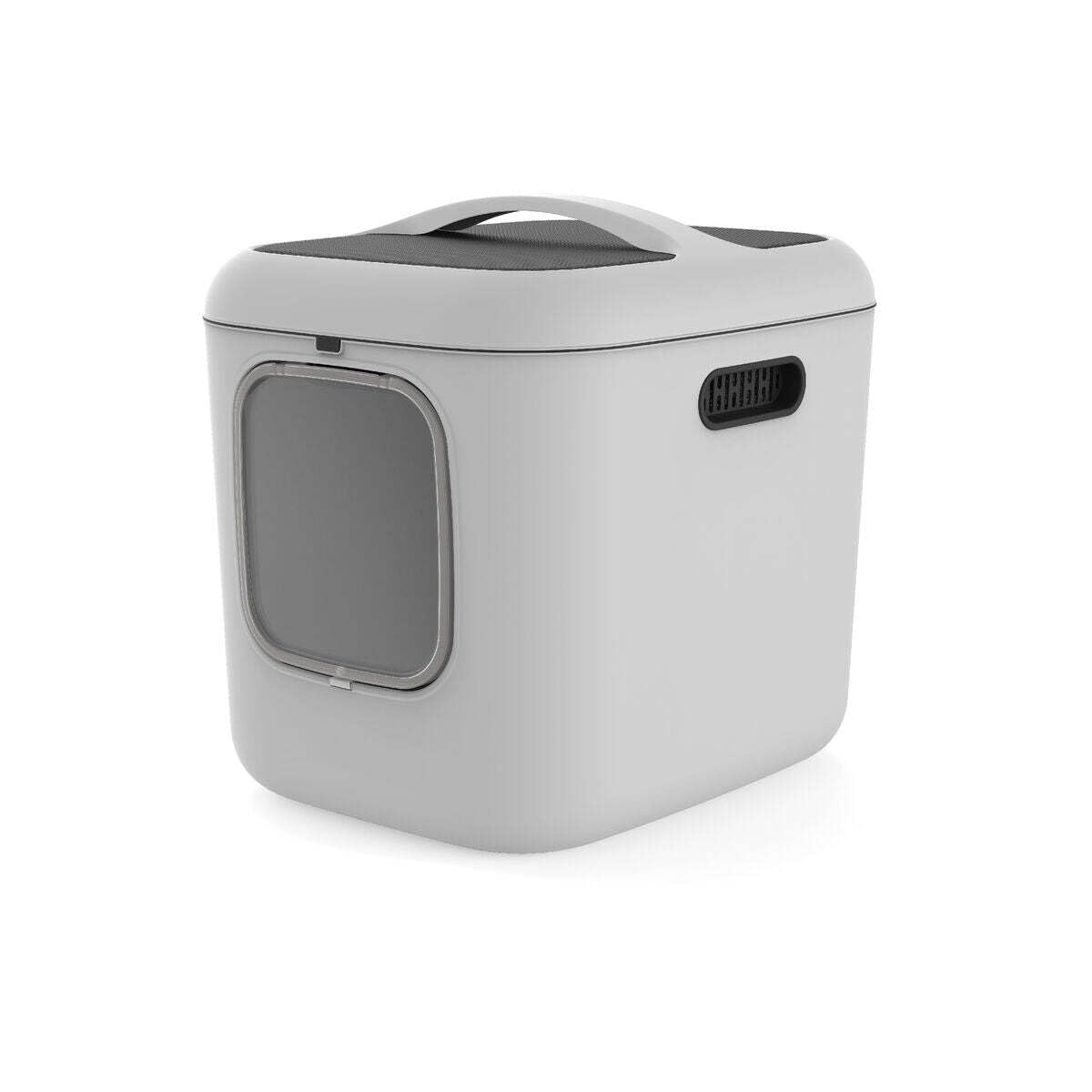 Rotho Biala XL Katzentoilette mit Tür Katzenklo für große Katzen Mistelweiß | Katzenklo mit Deckel, Magnettür, 2 Kohlefilter, drei Griffe, Deckel mit einer Hand abnehmbar, recycelter Kunststoff