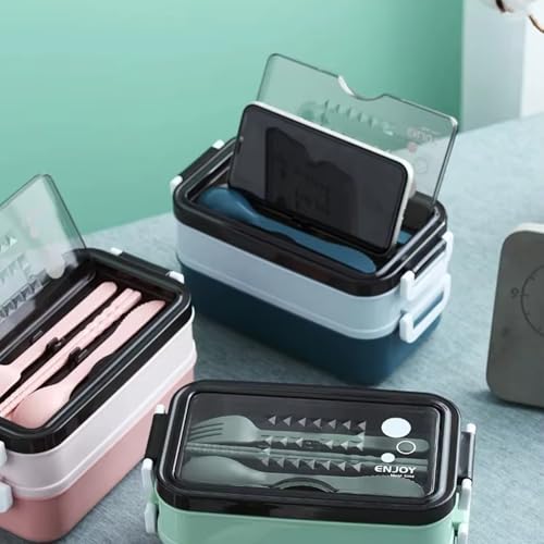 Marmita Térmica Japonesa com 2 Compartimentos, com Talheres de Plástico, Marmiteira com 2 Andares, T