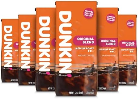 Dunkin' Original Blend Medium Roast Ground Coffee, 12 Ounces (Pack of 6)