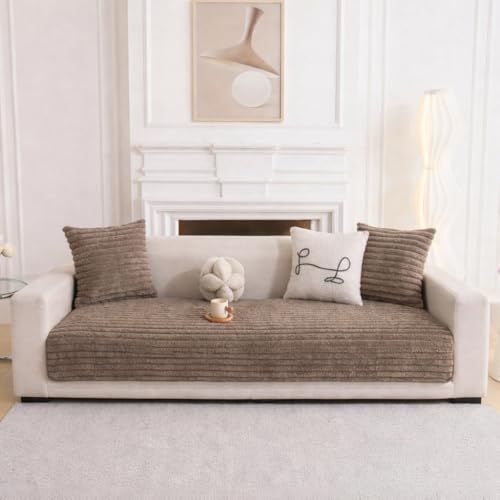 Image of HOMETHREADS 600GSM Thick & Soft Rabbit Fur Plush Sofa Cover-Luxurious Cozy Slipcover, Washable & Pet-Friendly, Anti-Scratch Protector for Sofas (Khaki, 2 Seater | 140x70cm)
