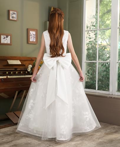 Tulle Flower Girl Dresses for Wedding with Bow Lace Appliques First Communion Dresses for Girls3