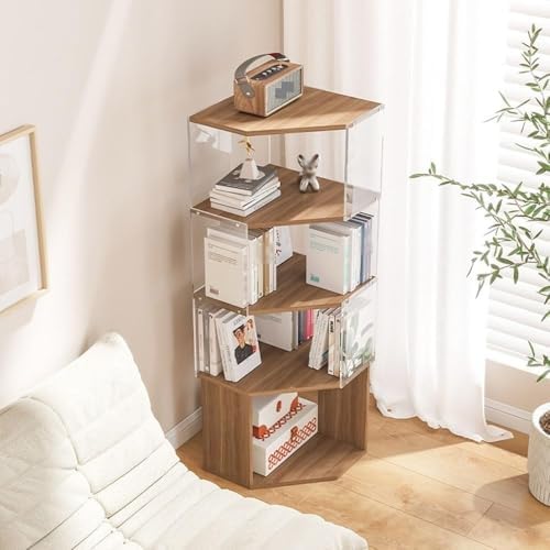4-Tier Acrylic Corner Bookshelf - Durable Transparent Display Shelf for Living Room & Study, Stylish Multi-Purpose Storage Organizer, Space-Saving Home Decor Solution