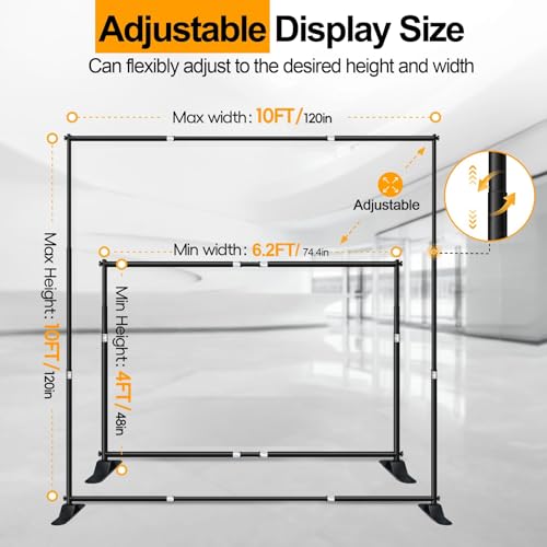 EMART 10x10 ft Heavy Duty Banner Backdrop Stand Kit, Adjustable Frame for Step and Repeat Backdrops, Ideal for Photography, Trade Shows, and Photo Booths by EMART - Image 2