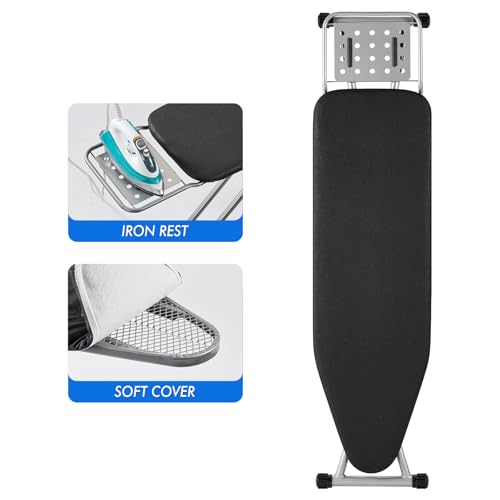 BKTD Ironing Board, Heat Resistant Cover Iron Board with Steam Rest, Non-Slip Foldable Ironing Stand. Heavy Sturdy Metal Frame Legs Iron Stand(13 * 34 * 53 Inches) (Silver Black) by BKTD - Image 2