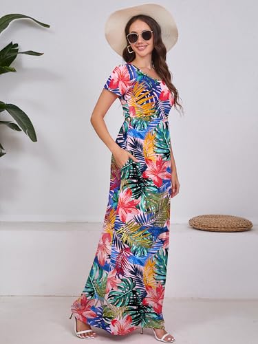 Image of DEARCASE Maxi Dress for Women Short Sleeve Casual Summer Loose Plain Comfy Long Dresses with Pockets
