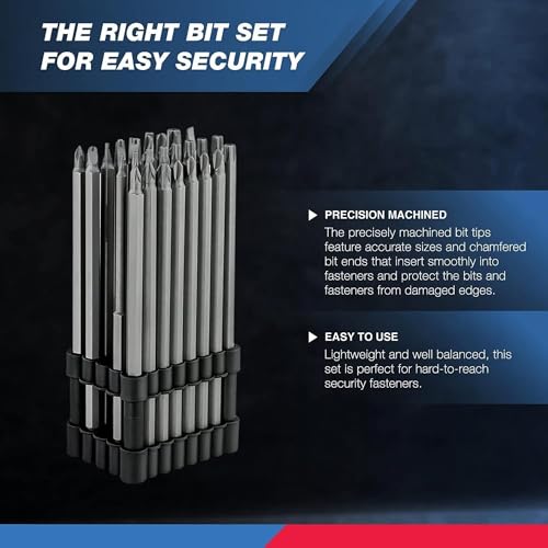 Image of NEIKO 10224A 1 /4 inch Extra Long Security Screwdriver, 32 Piece S2 Steel 6 inch Long Torx, Tamper Proof, PoziDriv, Spanner, Tri-Wing Security Power Tool