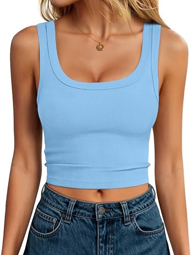 ANRABESS Womens Crop Tank Tops Soft Breathable Ribbed Slim Fit Comfy for Basic Casual Going Out&Daily Wear Small Sky Blue