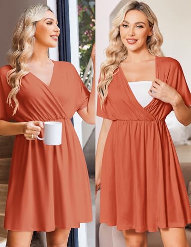 Image of Ekouaer 3 in 1 Labor and Delivery Gown for Hospital Short Sleeve Maternity Nursing Dress Nightgown Postpartum Sleepwear