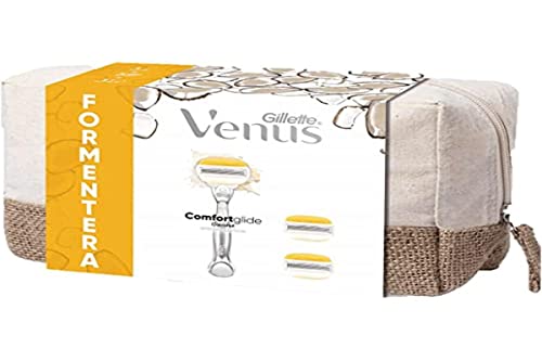 Gillette Venus Comfortglide - Maquinilla de afeitar para mujer, edición especial Formentera, 1 mango y 3 cuchillas (de 5 cuchillas), afeitado liso y profundo a largo, kit de viaje para mujer
